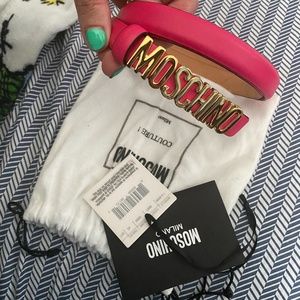 Moschino Pink Leather Skinny Belt Size 85